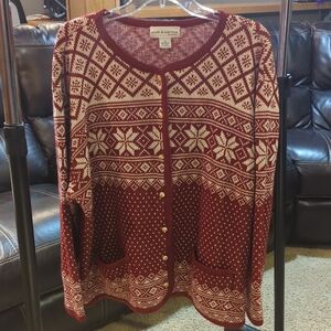 Croft & Barrow 1X Red and White Winter Women's Cardigan With Pockets